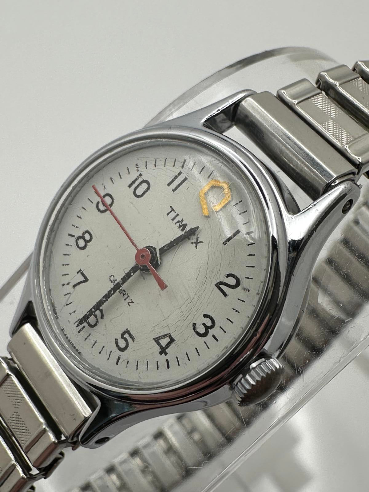 Vintage Timex Women’s Silver Watch • 20mm • Quartz • Fresh Battery Stretch Band