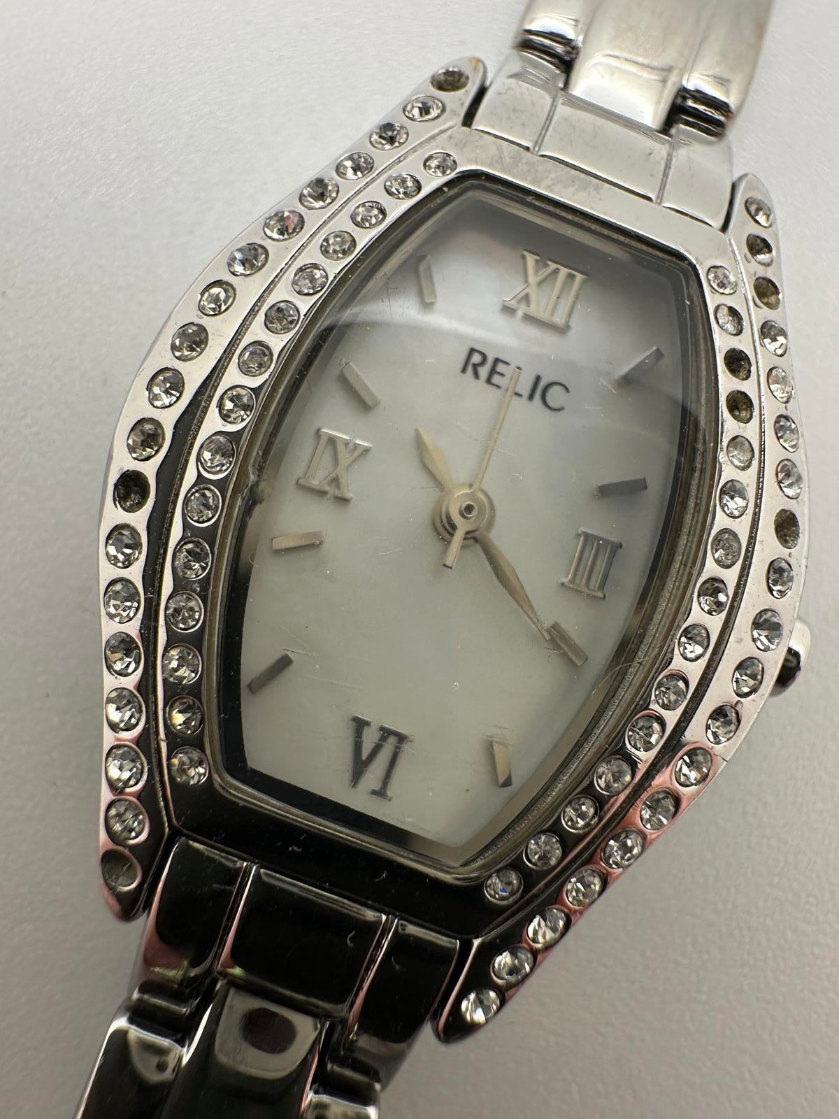 Relic Women’s Silver Crystal Quartz Watch Mother of Pearl Dial | New Battery