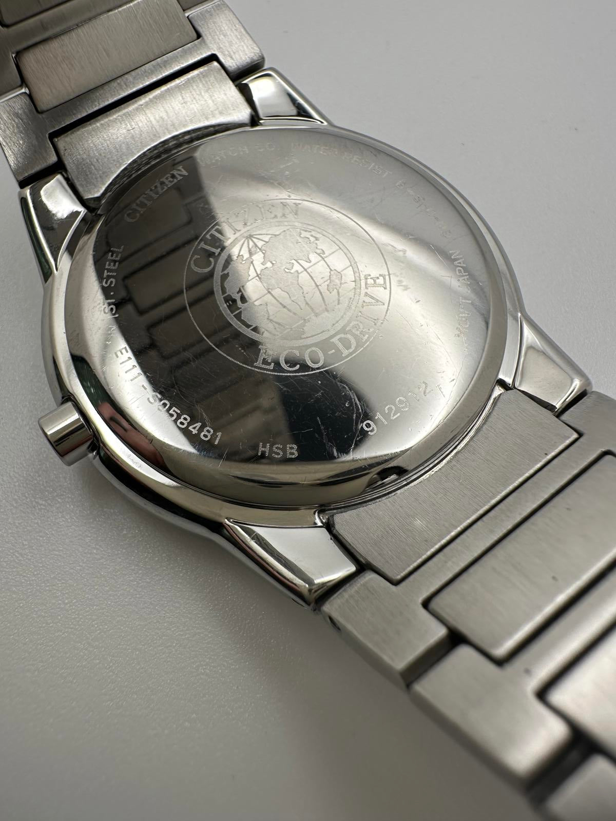 Citizen Eco-Drive Men’s Watch – 36mm Stainless Steel Black Dial Date 2000s–2010s