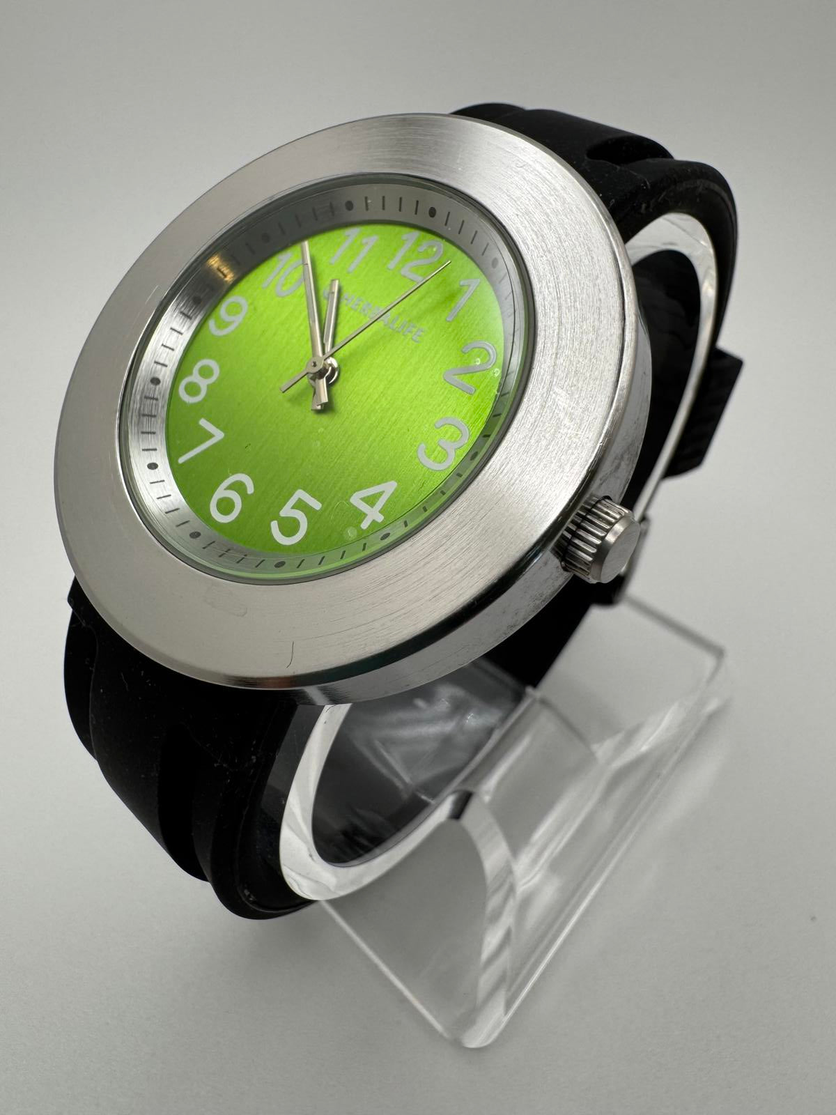 Herbalife Quartz Watch – 45 mm Green Dial, Black Band, Cleaned, New Battery