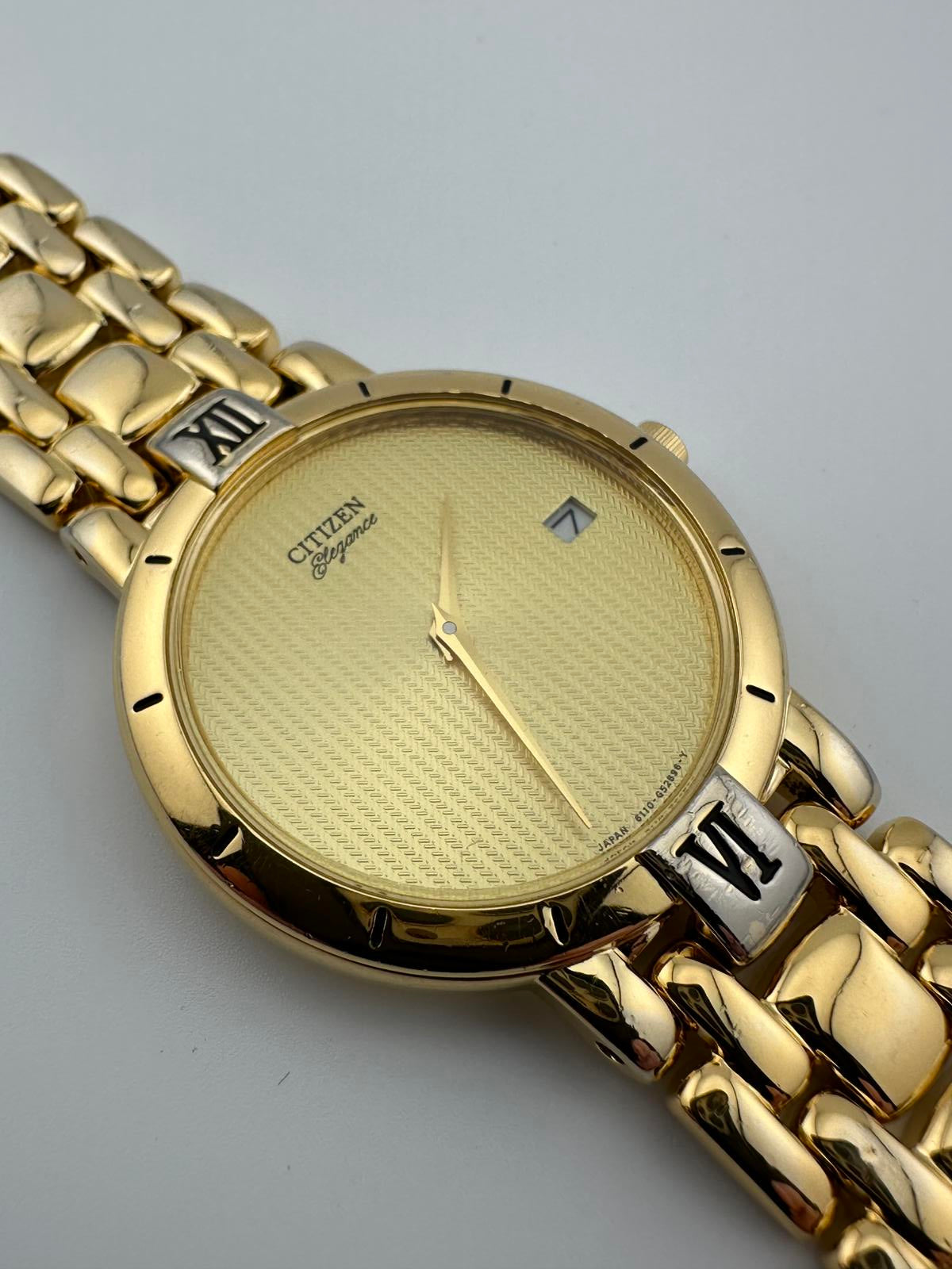 Vintage Citizen Elegance Gold Quartz Watch 33mm Date Japan