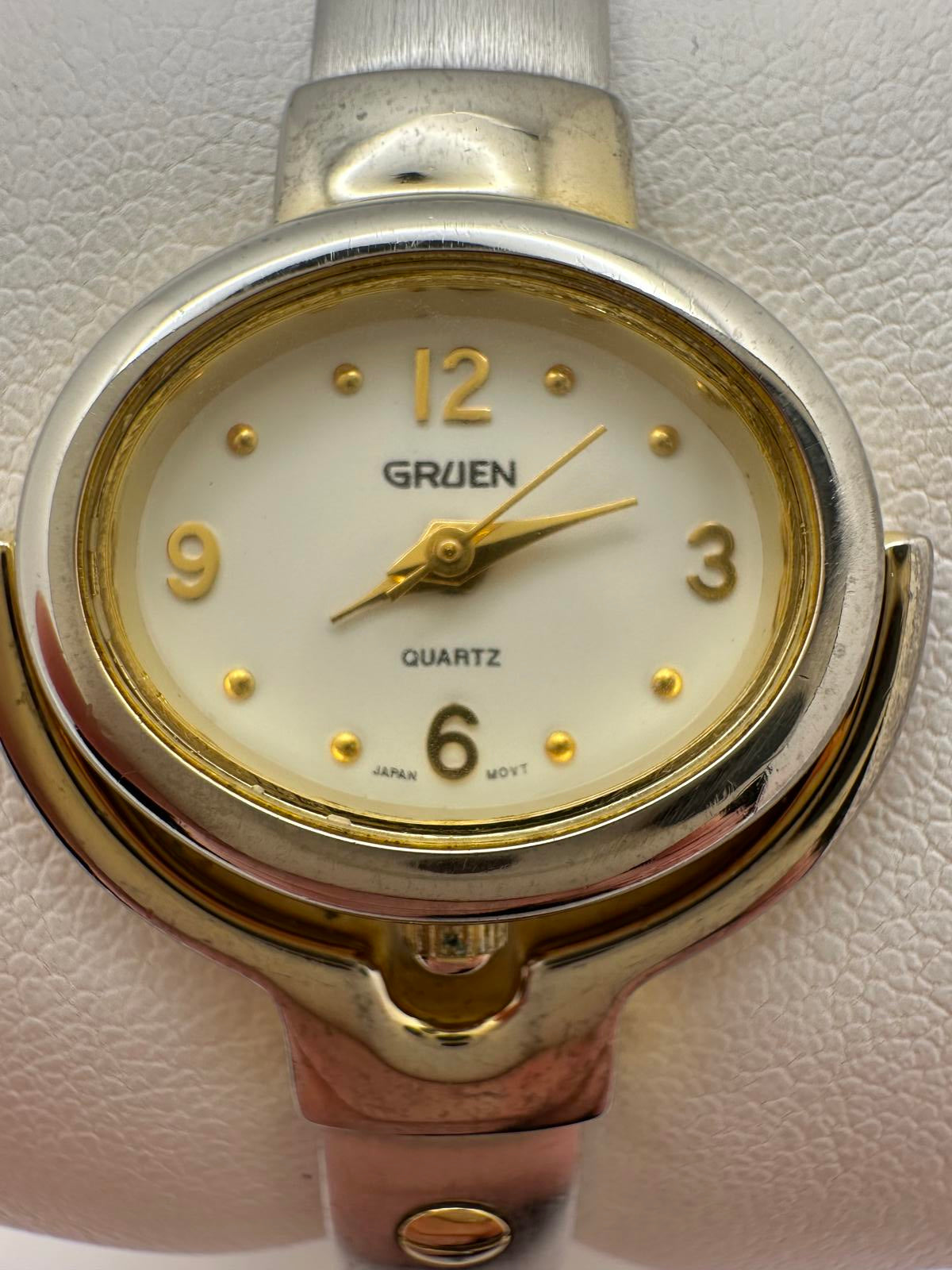 Gruen Women’s Quartz Watch Two-Tone Oval Case White Dial 26mm New Battery