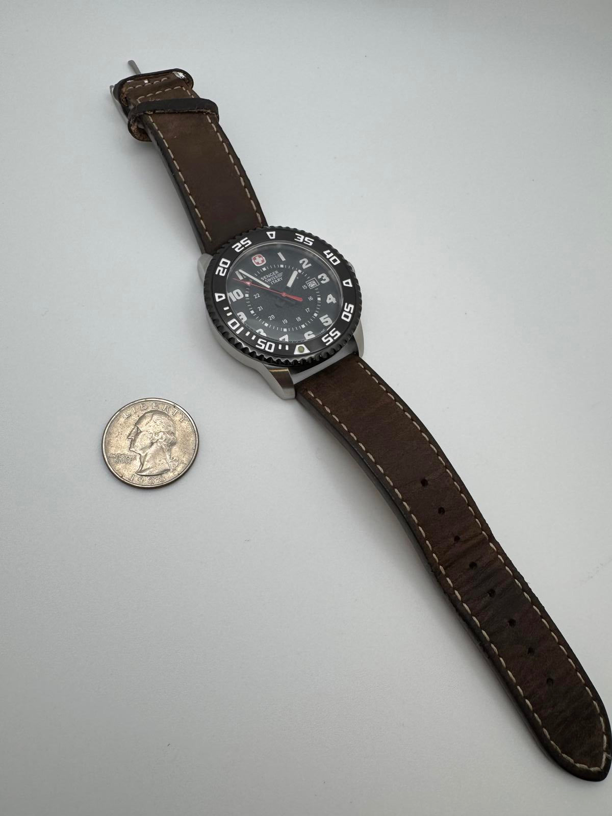 Wenger Swiss Military Watch – 44mm Black Dial, Rotating Bezel, Date, New Battery