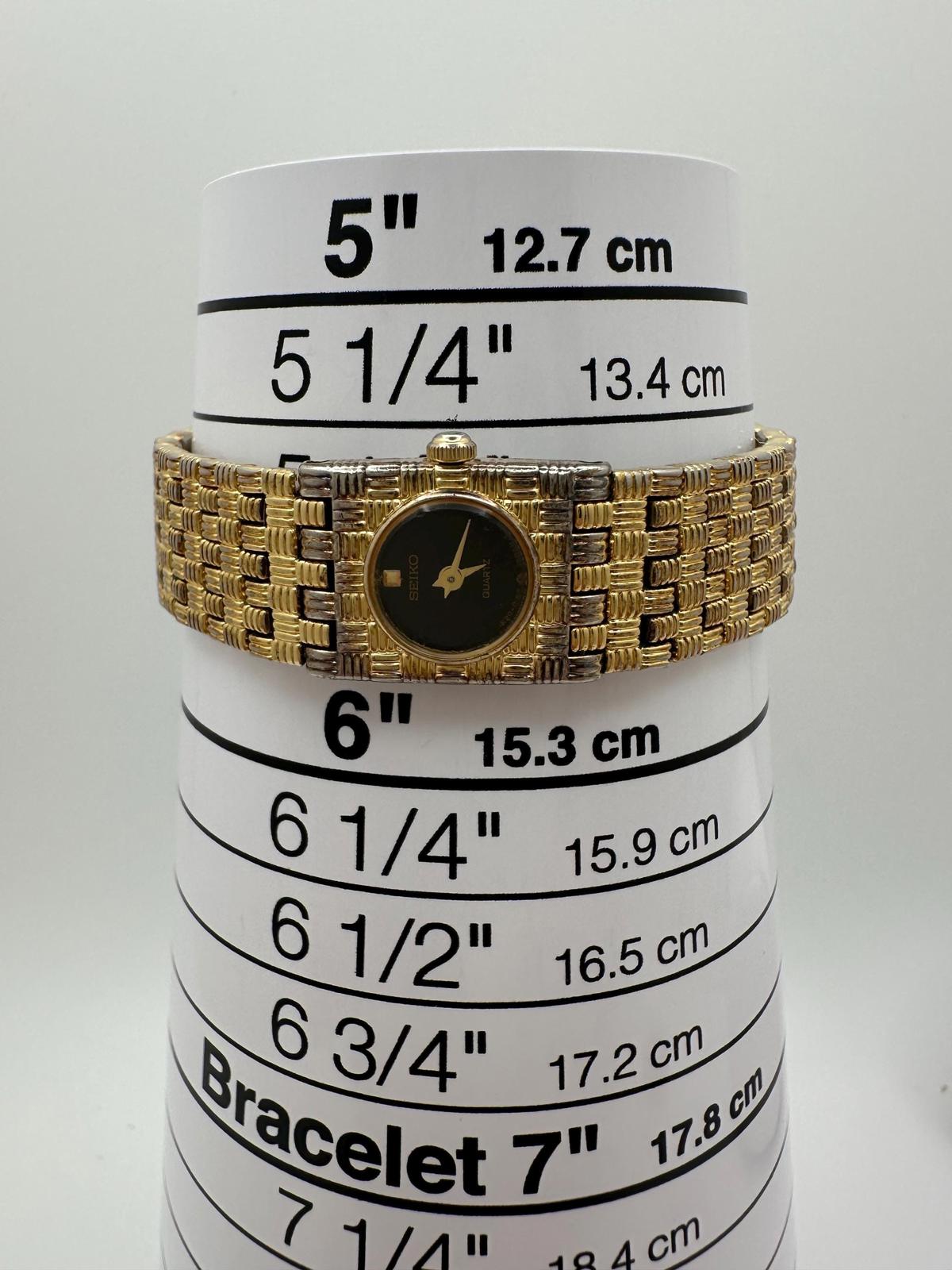 80s-90s Seiko Quartz 1E20 Women’s Gold Bracelet Watch Black Dial New Battery