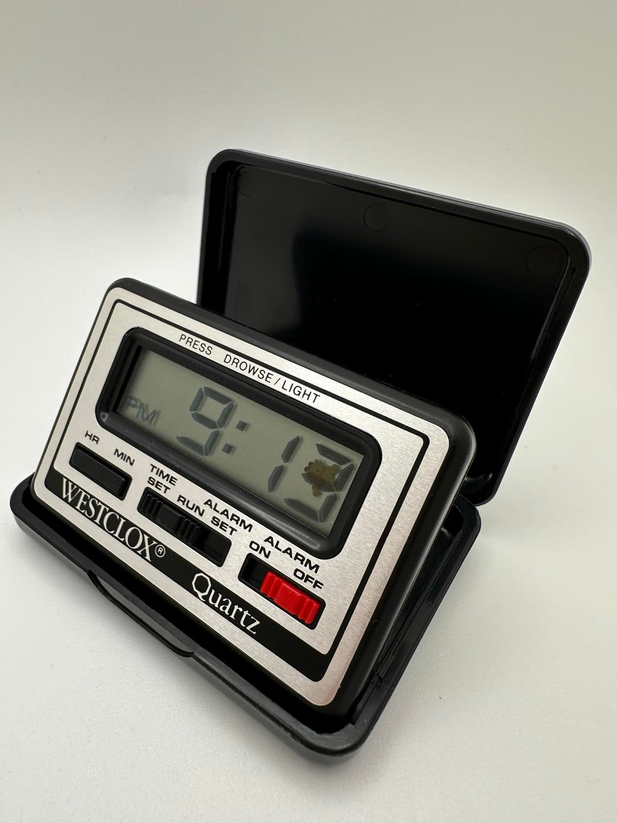 Vintage Westclox Quartz Digital Travel Alarm Clock Black Silver 1980s