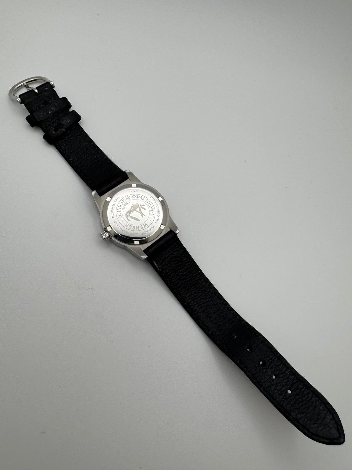 Wenger Swiss Made 7292X Quartz Watch – 30mm White Dial, Black Leather Band
