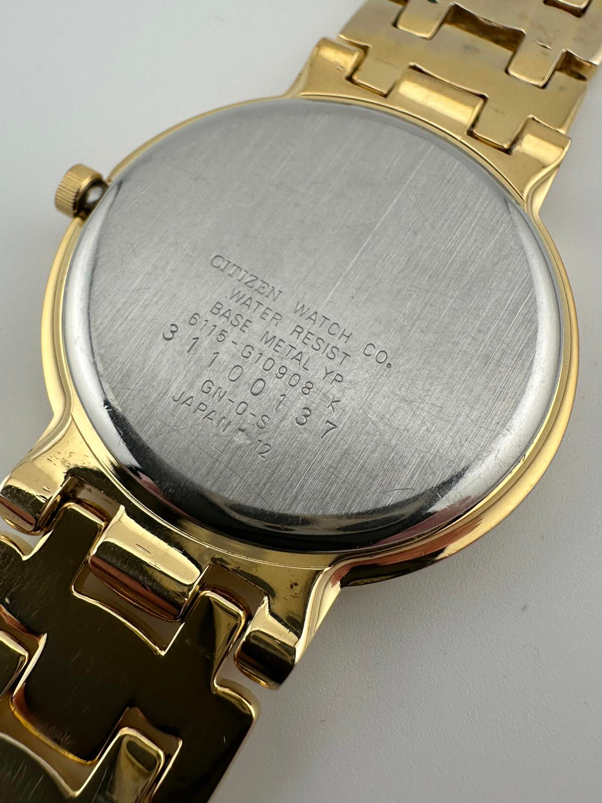 Vintage Citizen Elegance Gold Quartz Watch 33mm Date Japan