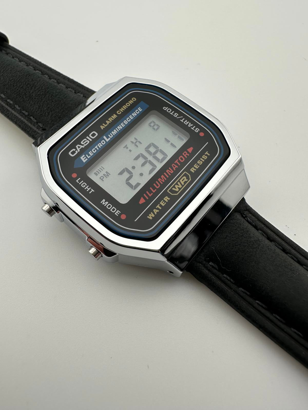 Casio Vintage Digital Watch Black Leather Band Original Steel Bracelet Box
