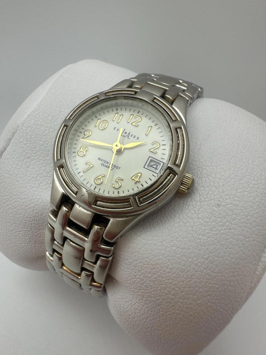 Vintage LA Express Quartz Watch – Gold-Tone Hands, Date Window, Runs Great