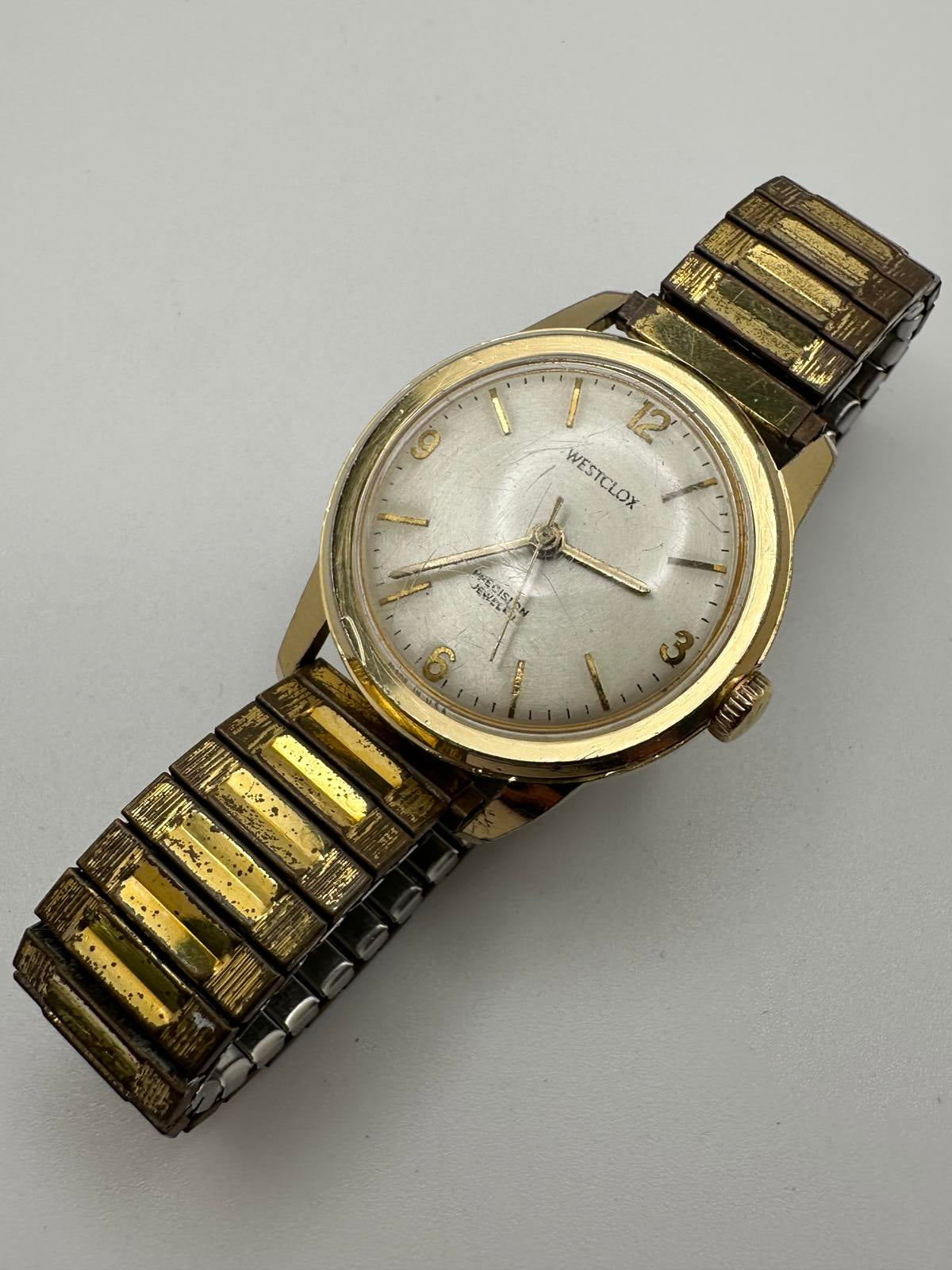 Vintage Westclox Mens Mechanical Watch Gold Tone 32mm Stretch Band | 1950-60s