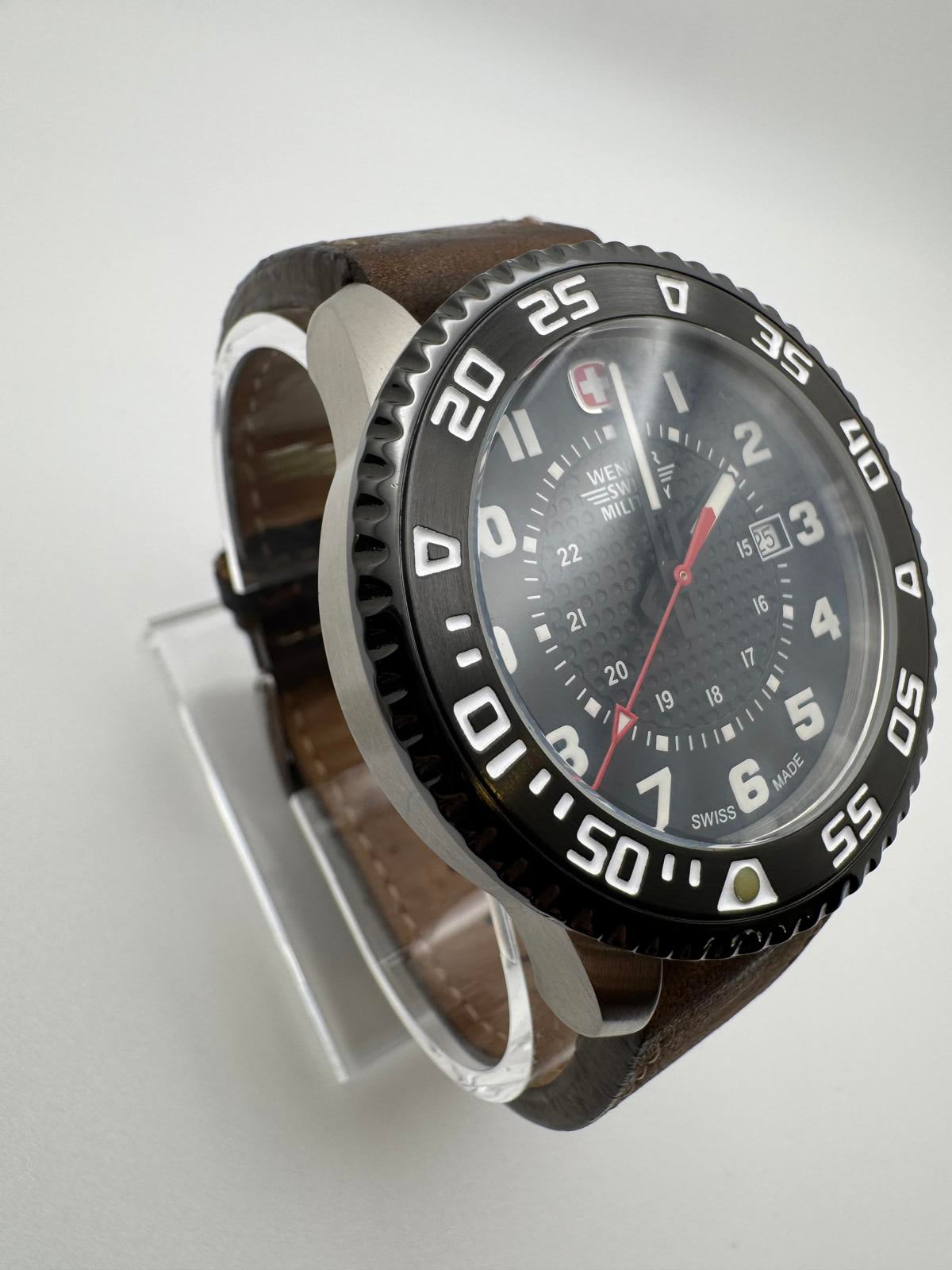 Wenger Swiss Military Watch – 44mm Black Dial, Rotating Bezel, Date, New Battery
