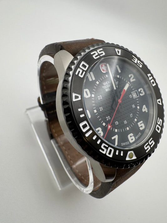 Wenger Swiss Military Watch – 44mm Black Dial, Rotating Bezel, Date, New Battery
