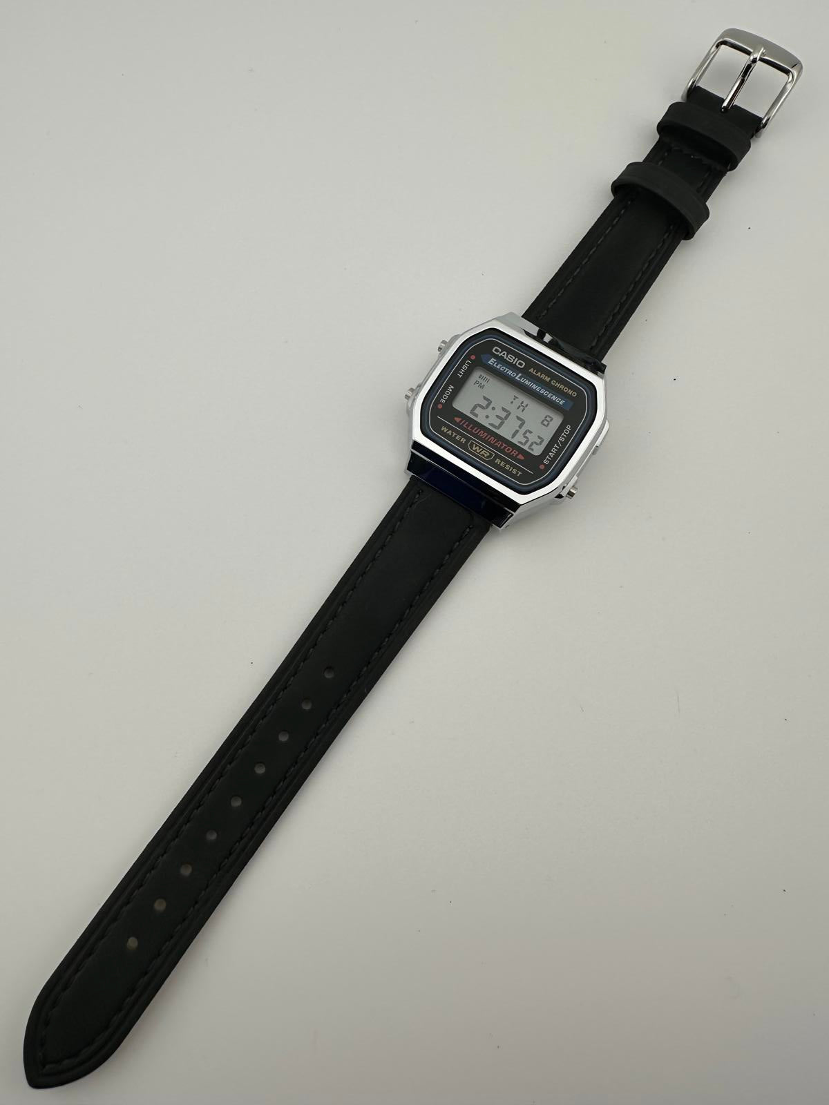 Casio Vintage Digital Watch Black Leather Band Original Steel Bracelet Box