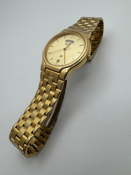 1990s Seiko Quartz Men’s Watch – Gold Tone Day Date 35mm Japan Vintage