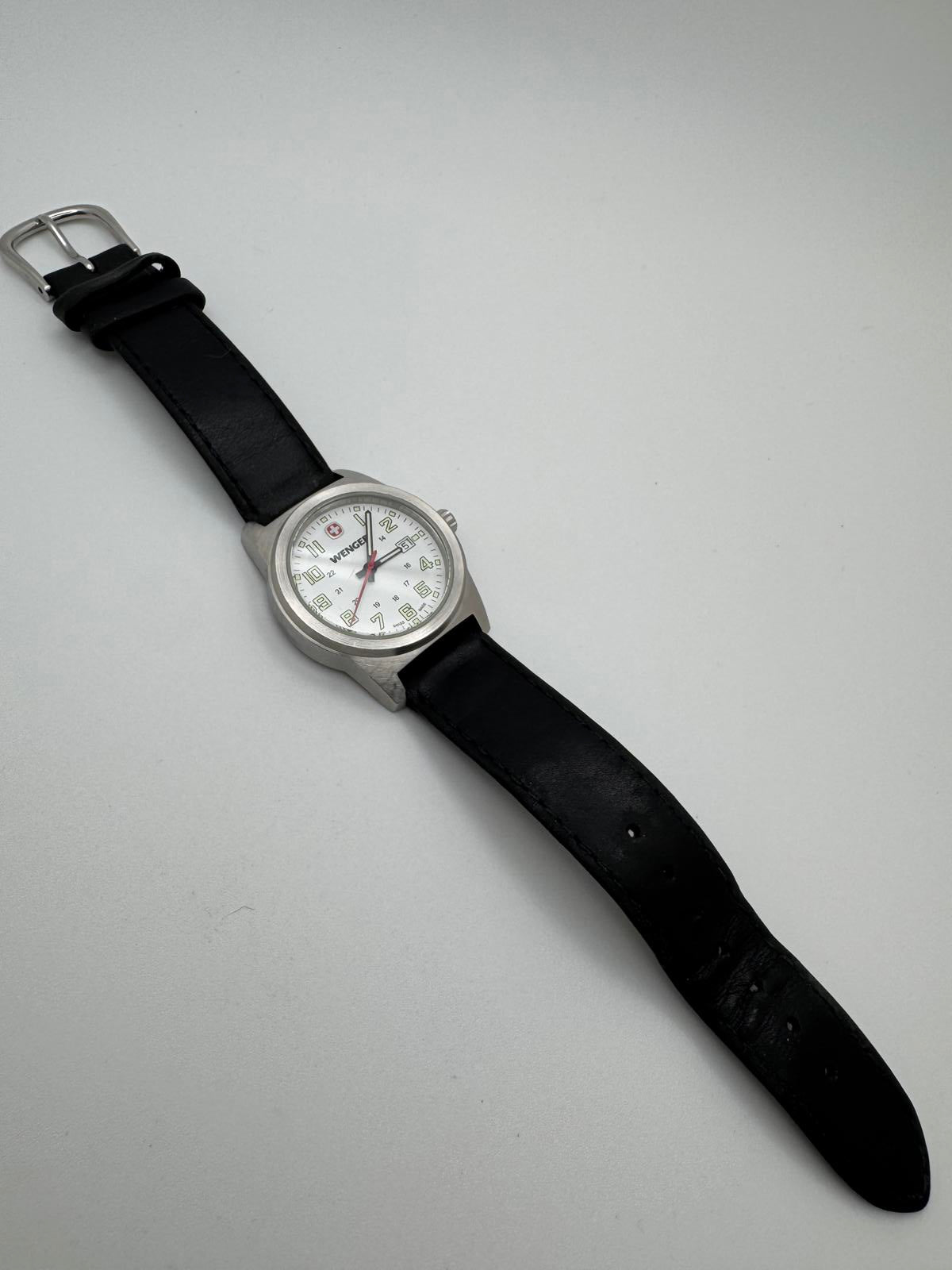 Wenger Swiss Made 7292X Quartz Watch – 30mm White Dial, Black Leather Band
