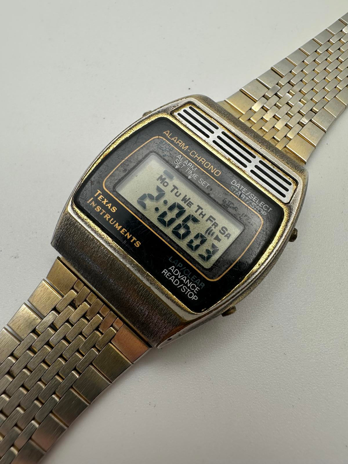 Vintage Texas Instruments Digital Alarm Chrono Watch Gold Tone 34mm 1970s-1980s