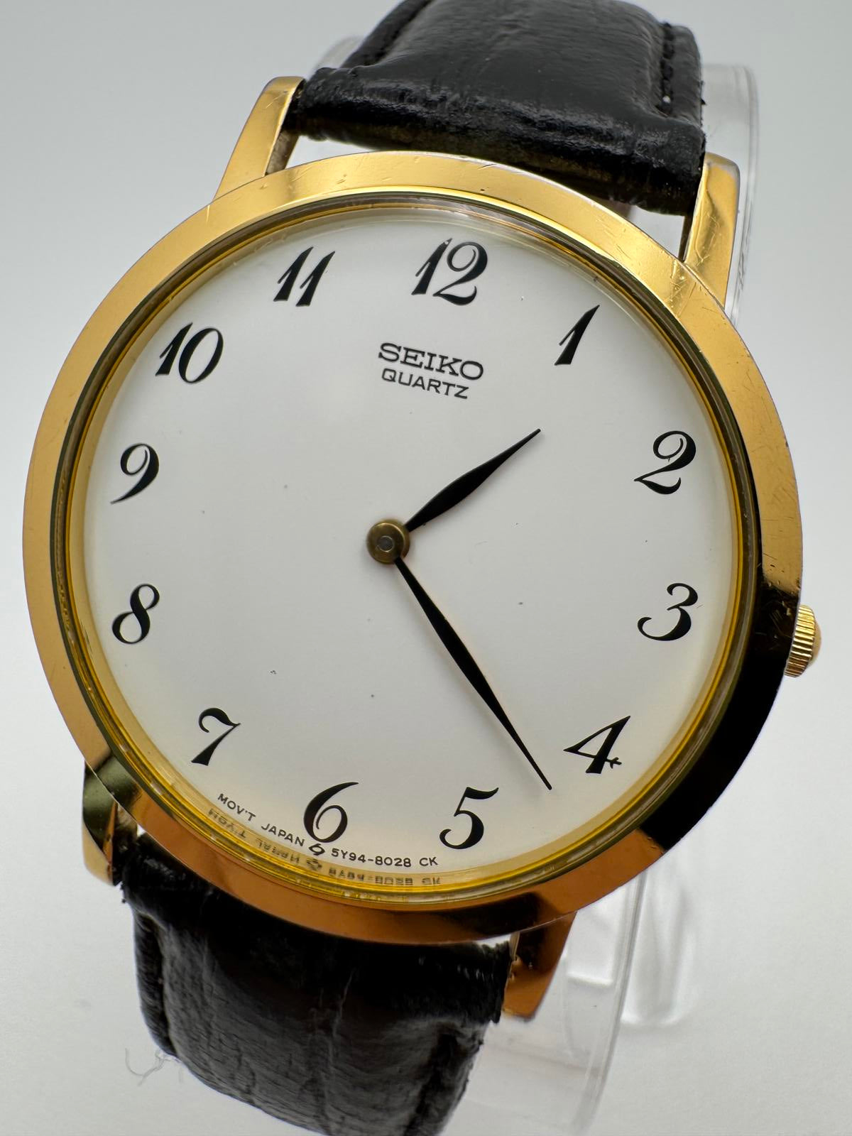 1980s Vintage Seiko Quartz Gold Tone White Dial Vintage Watch 34mm, 80s, Mens
