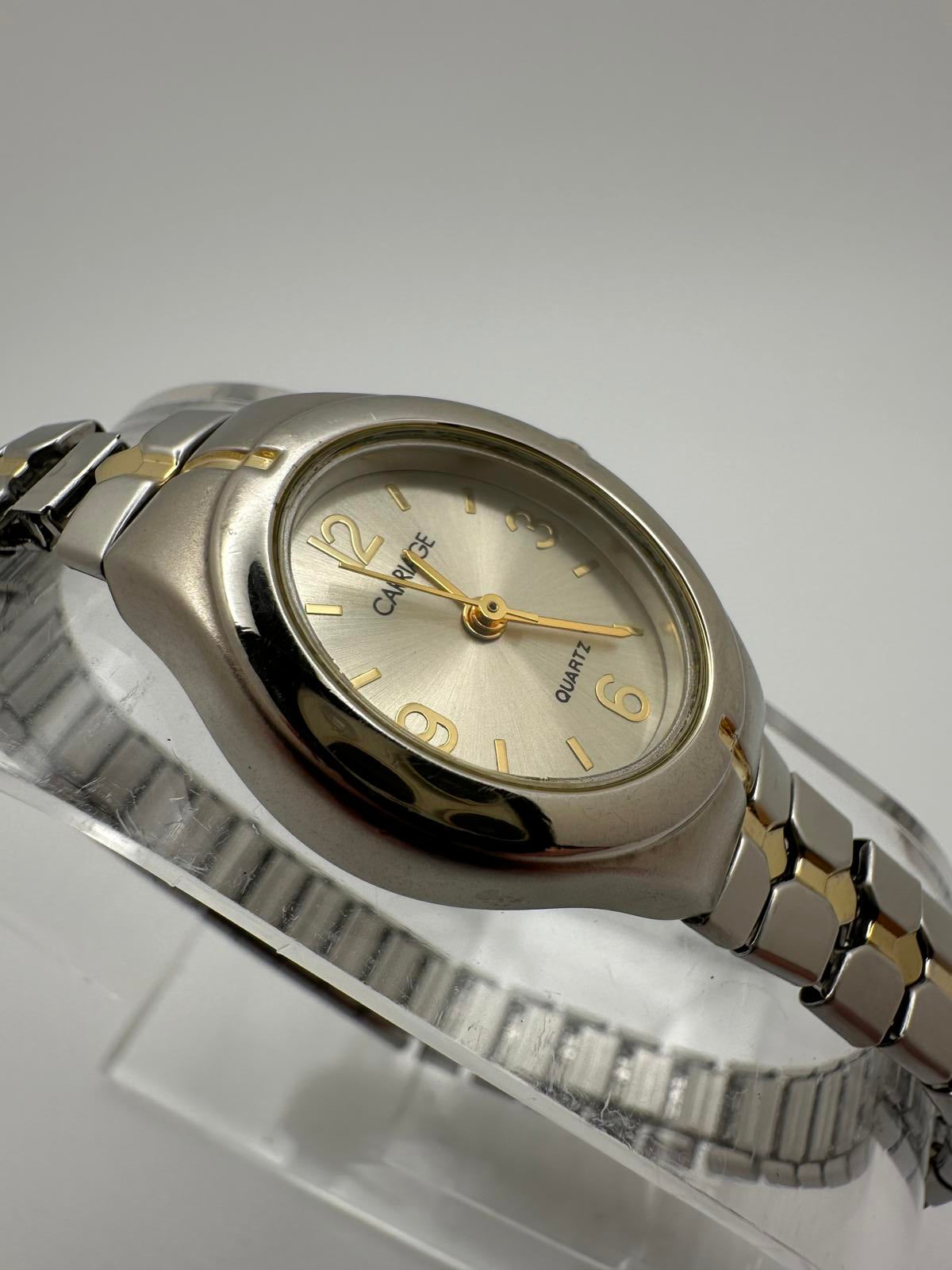 Carriage by Timex Women’s Quartz Watch Silver Gold Two-Tone Stretch Band