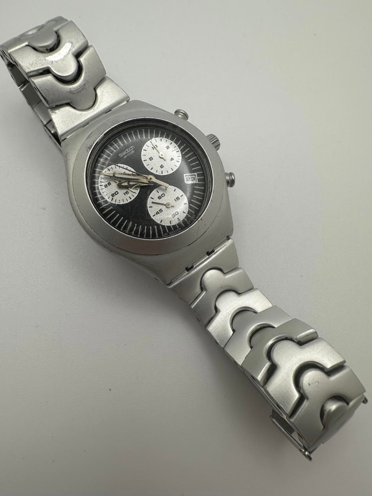 Vintage Swatch Mens Chronograph Watch 35mm Stainless Steel New Battery