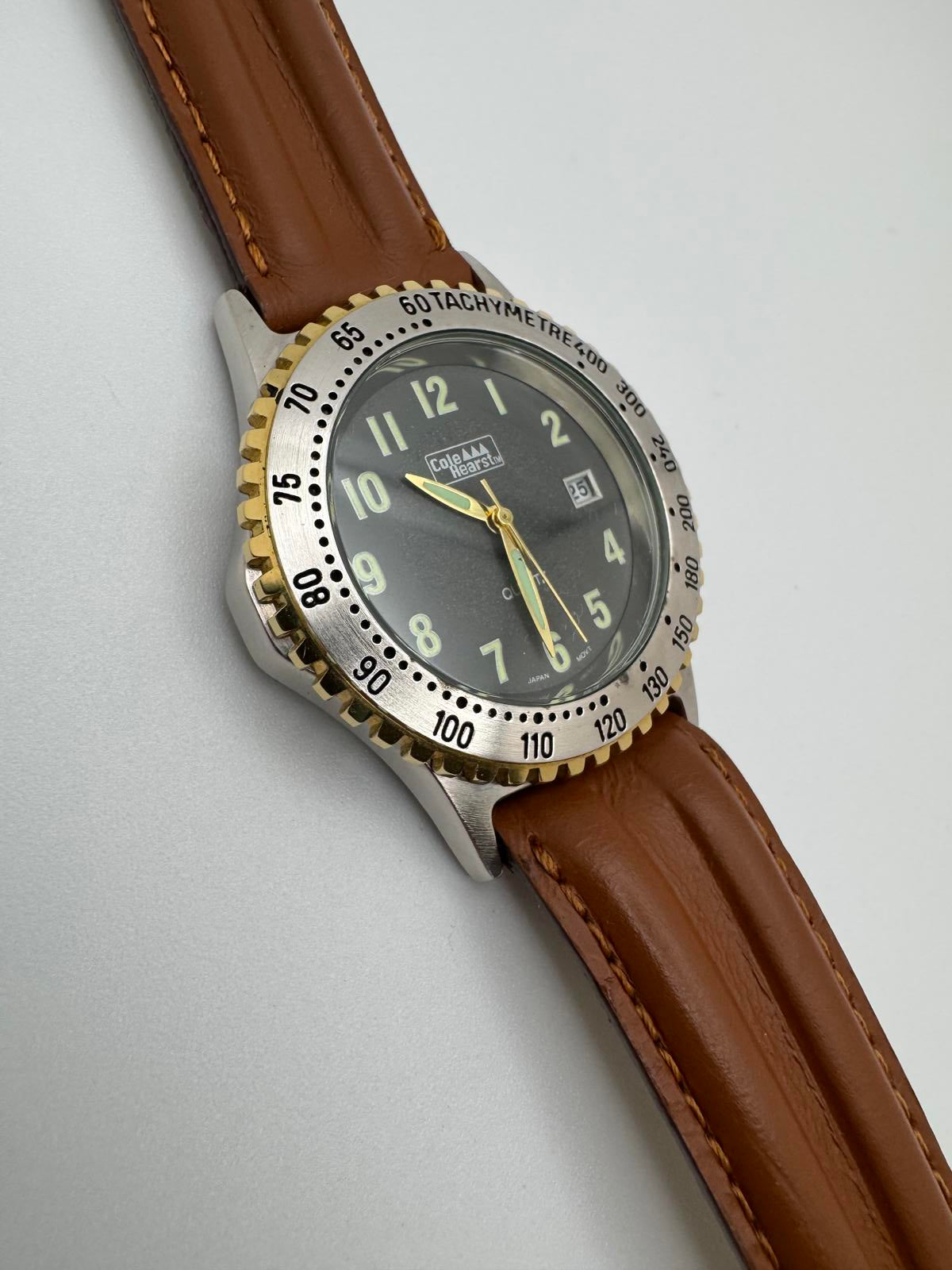 Cole Hearst Quartz Watch – 40 mm Two-Tone Bezel, Brown Leather, Box, New Battery