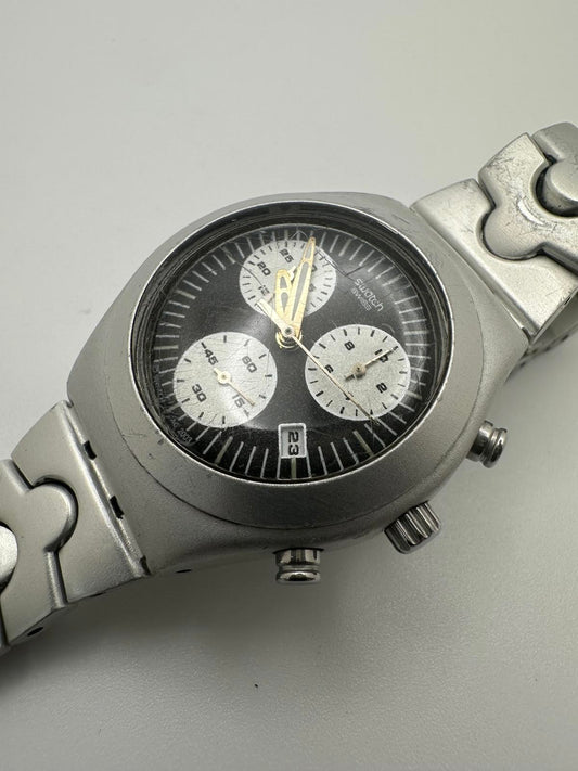 Vintage Swatch Mens Chronograph Watch 35mm Stainless Steel New Battery