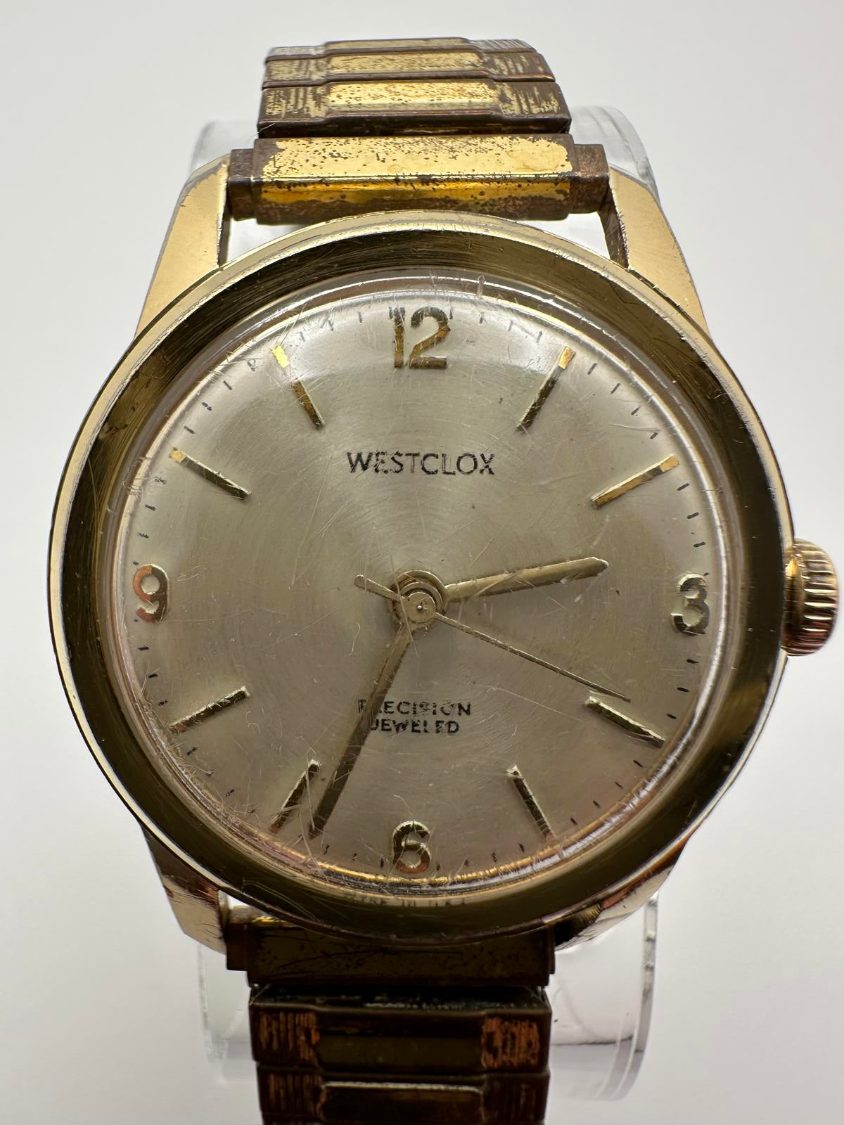 Vintage Westclox Mens Mechanical Watch Gold Tone 32mm Stretch Band | 1950-60s
