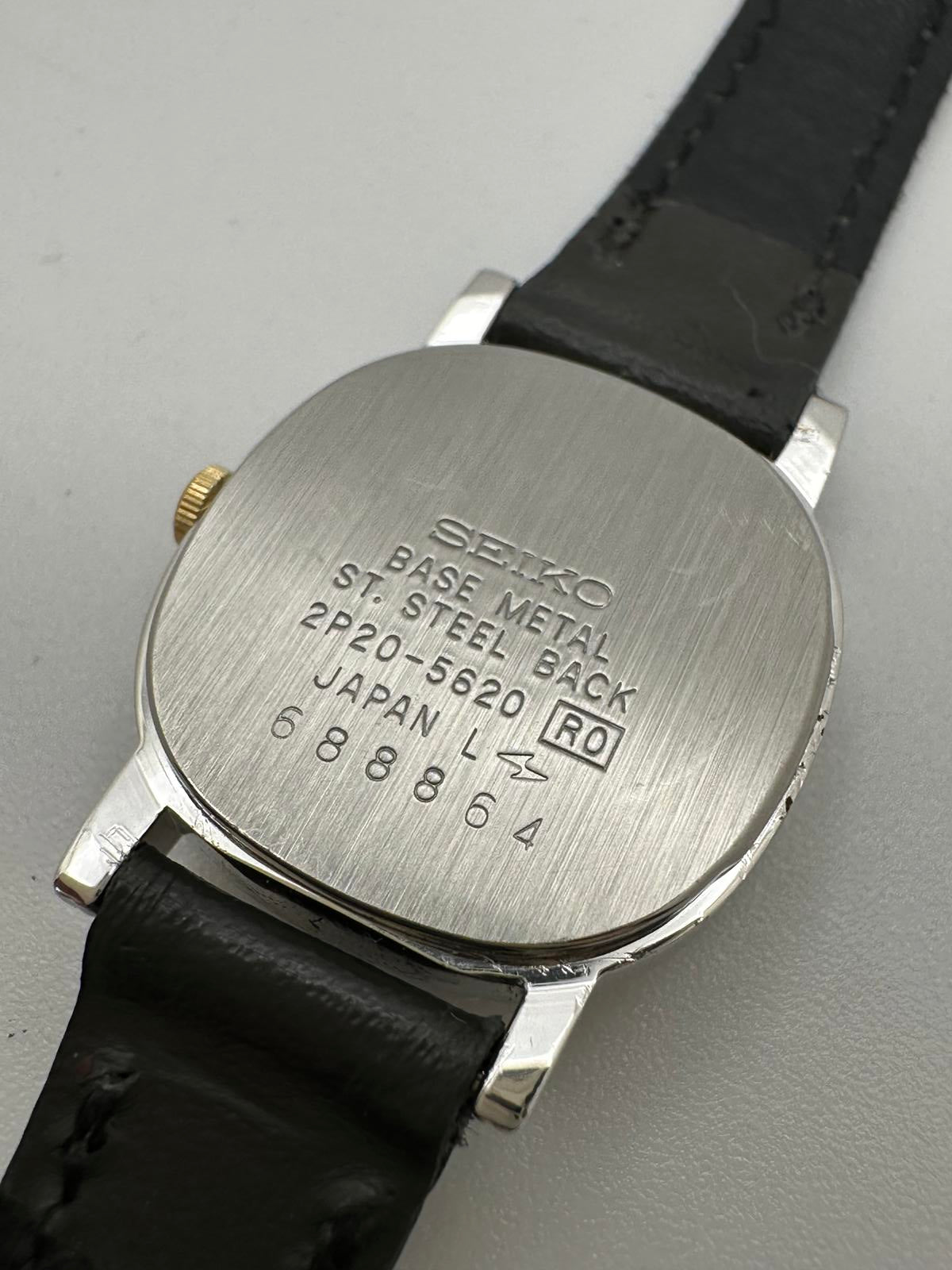 Vintage Seiko Quartz Watch 20mm Cream Dial Gold Accents Genuine Seiko Leather