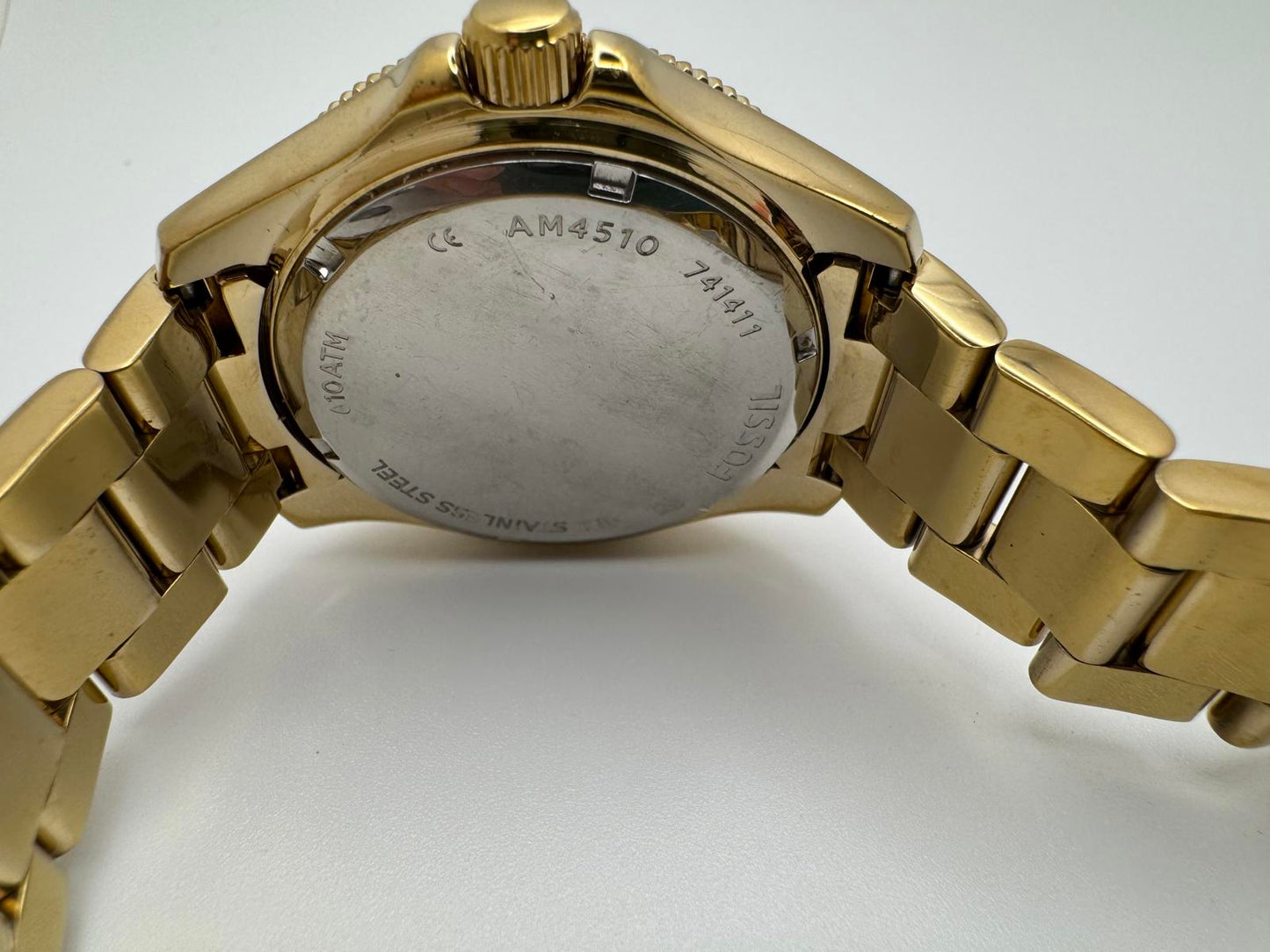 Fossil AM4510 Chronograph Watch – 39mm Gold Tone Quartz, Multi-Function Unisex