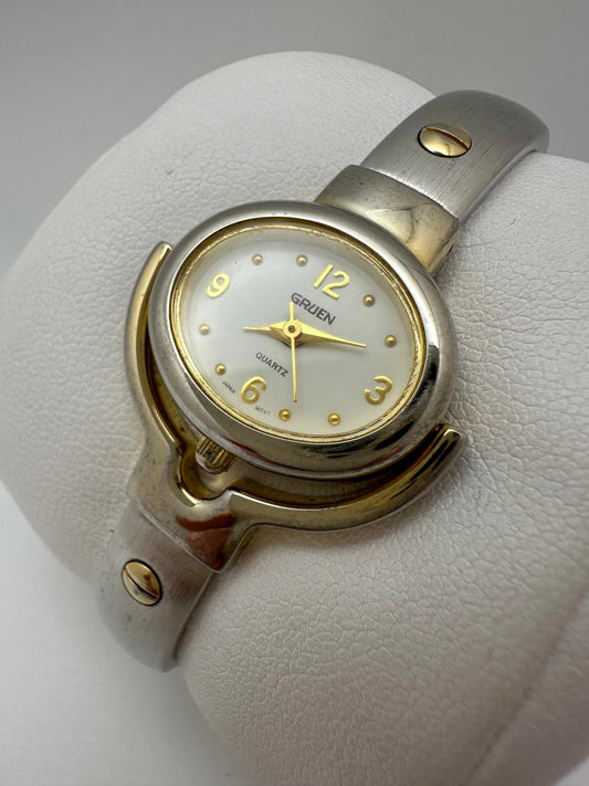 Gruen Women’s Quartz Watch Two-Tone Oval Case White Dial 26mm New Battery