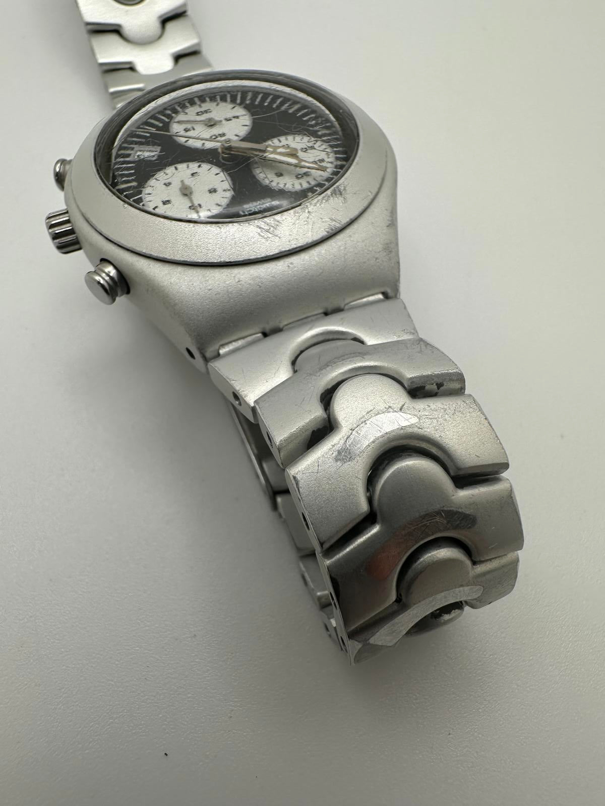 Vintage Swatch Mens Chronograph Watch 35mm Stainless Steel New Battery