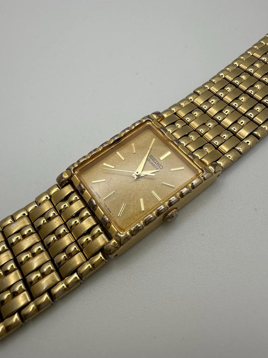 Vintage Seiko Quartz Gold Tone Tank Watch – Rectangular Case, 24mm, Fresh Battery, 7N01