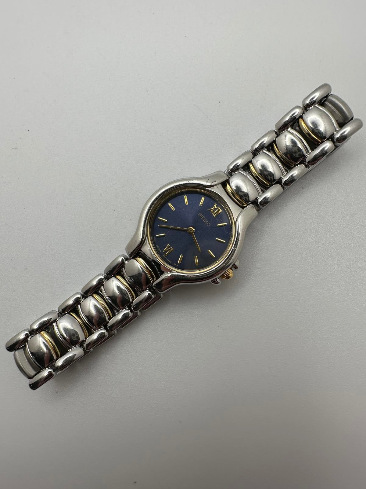 Women’s Seiko Quartz – 22mm Blue Dial, Two-Tone Bracelet, Fresh Battery, Cleaned