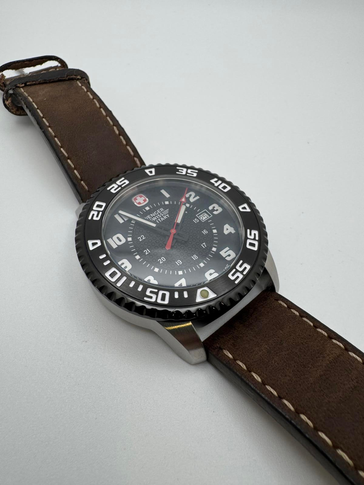 Wenger Swiss Military Watch – 44mm Black Dial, Rotating Bezel, Date, New Battery