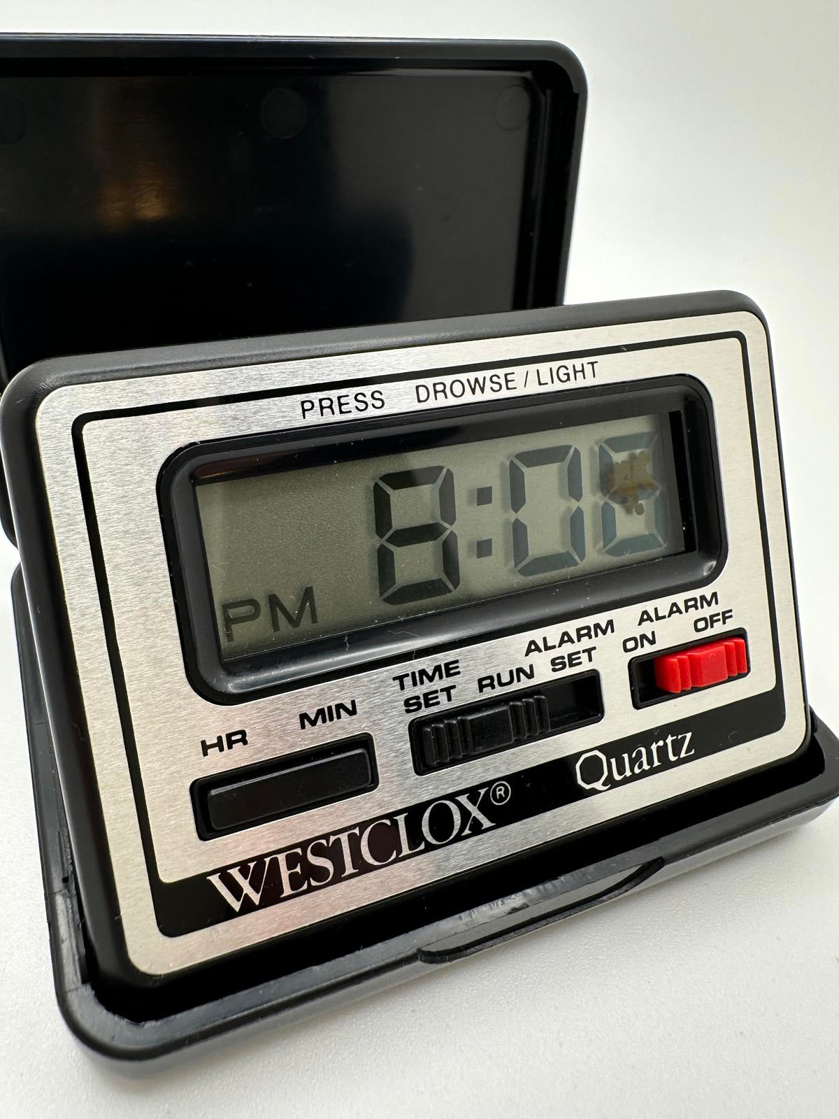 Vintage Westclox Quartz Digital Travel Alarm Clock Black Silver 1980s