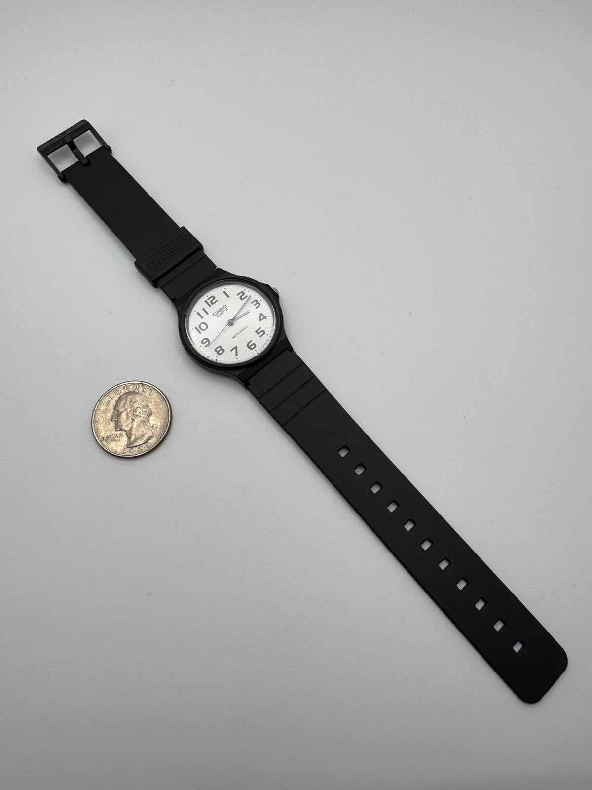 Casio MQ-24 Classic Black Quartz Watch – White Dial Japan Movement New Battery