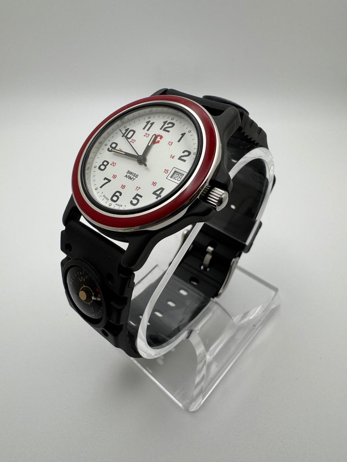 Swiss Army Brand Watch 36mm – White Dial, Date, Timex Indiglo Compass Band