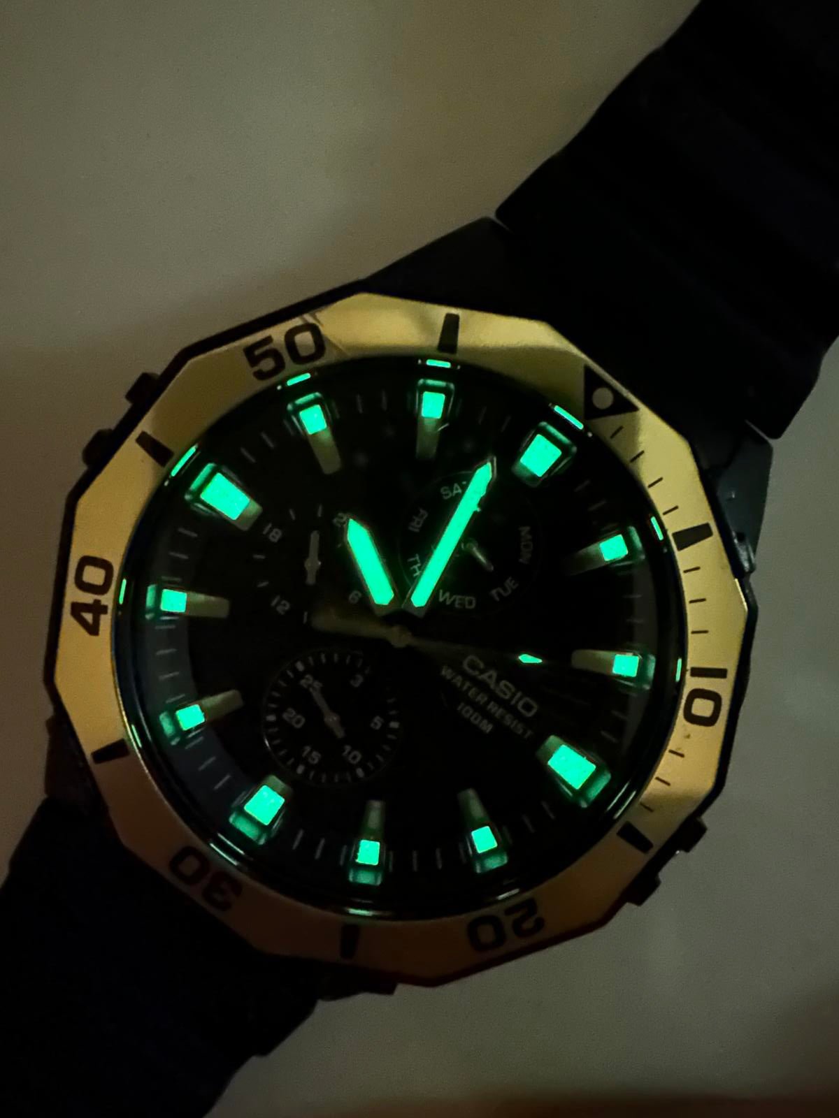 Casio Men’s Black & Gold Diver Watch – 49.5mm – 100M Water Resist, Fresh Battery