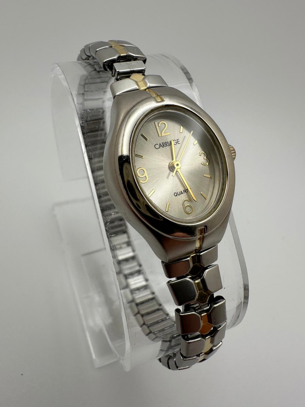 Carriage by Timex Women’s Quartz Watch Silver Gold Two-Tone Stretch Band