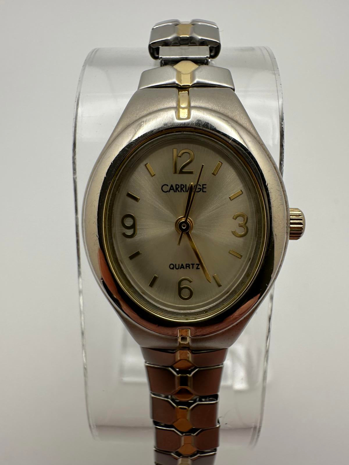 Carriage by Timex Women’s Quartz Watch Silver Gold Two-Tone Stretch Band