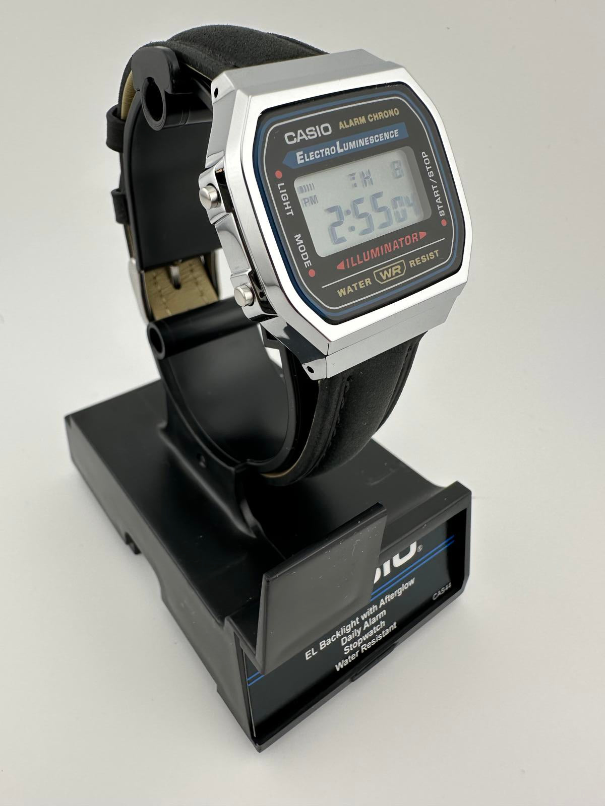 Casio Vintage Digital Watch Black Leather Band Original Steel Bracelet Box