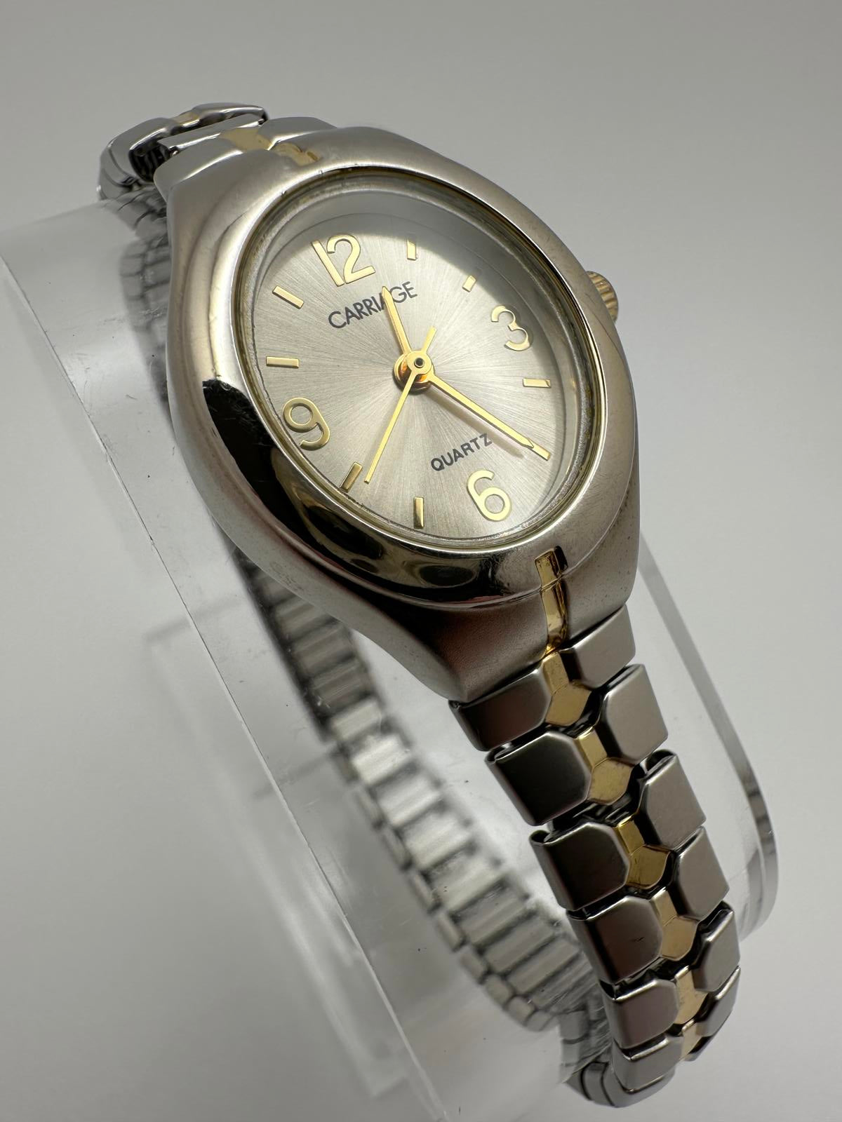 Carriage by Timex Women’s Quartz Watch Silver Gold Two-Tone Stretch Band