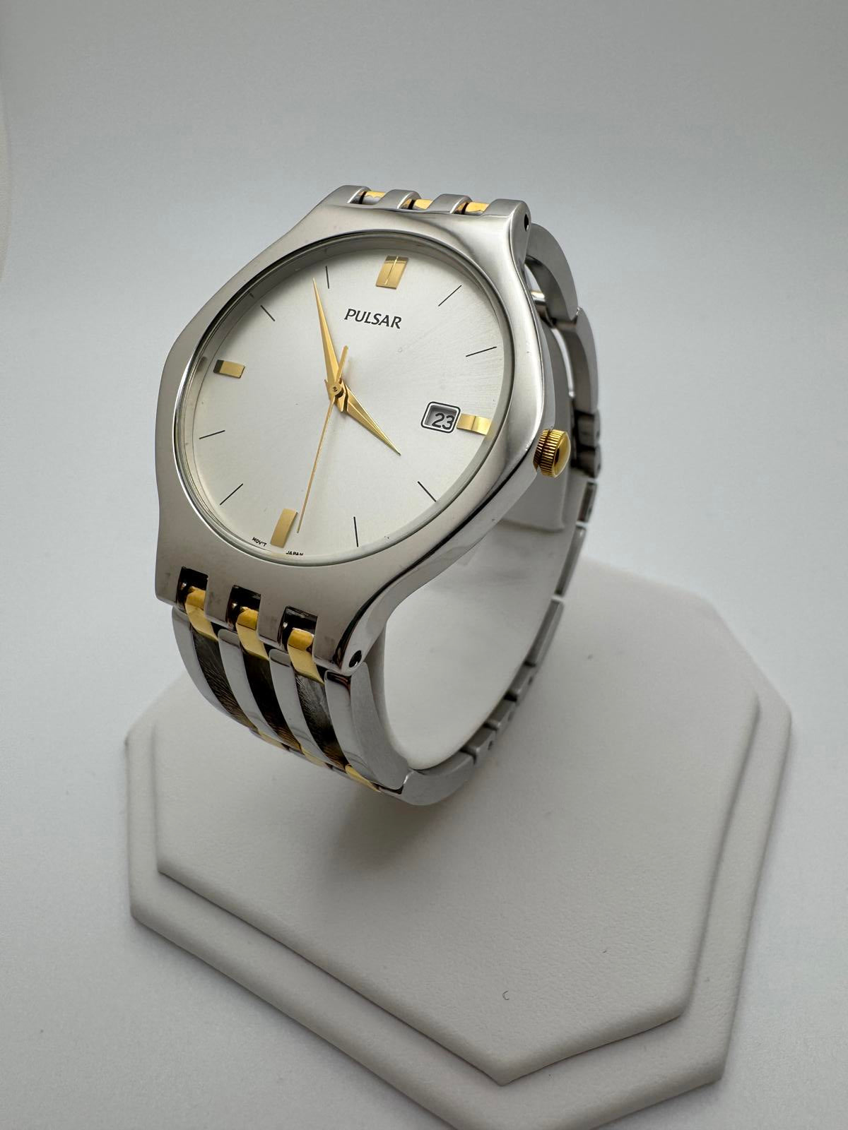 Vintage Pulsar Two-Tone Quartz Watch 35mm Silver/Gold Dress | Hole Watch Co