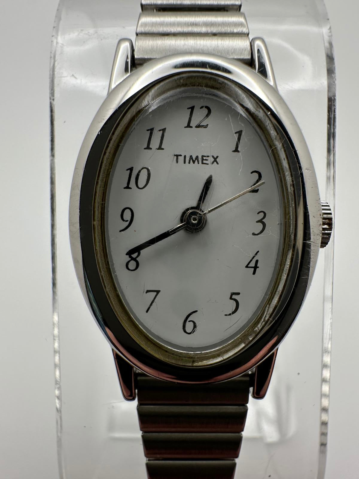 Vintage Timex Women’s Silver Oval Watch • 18mm • Fresh Battery • Classic Quartz