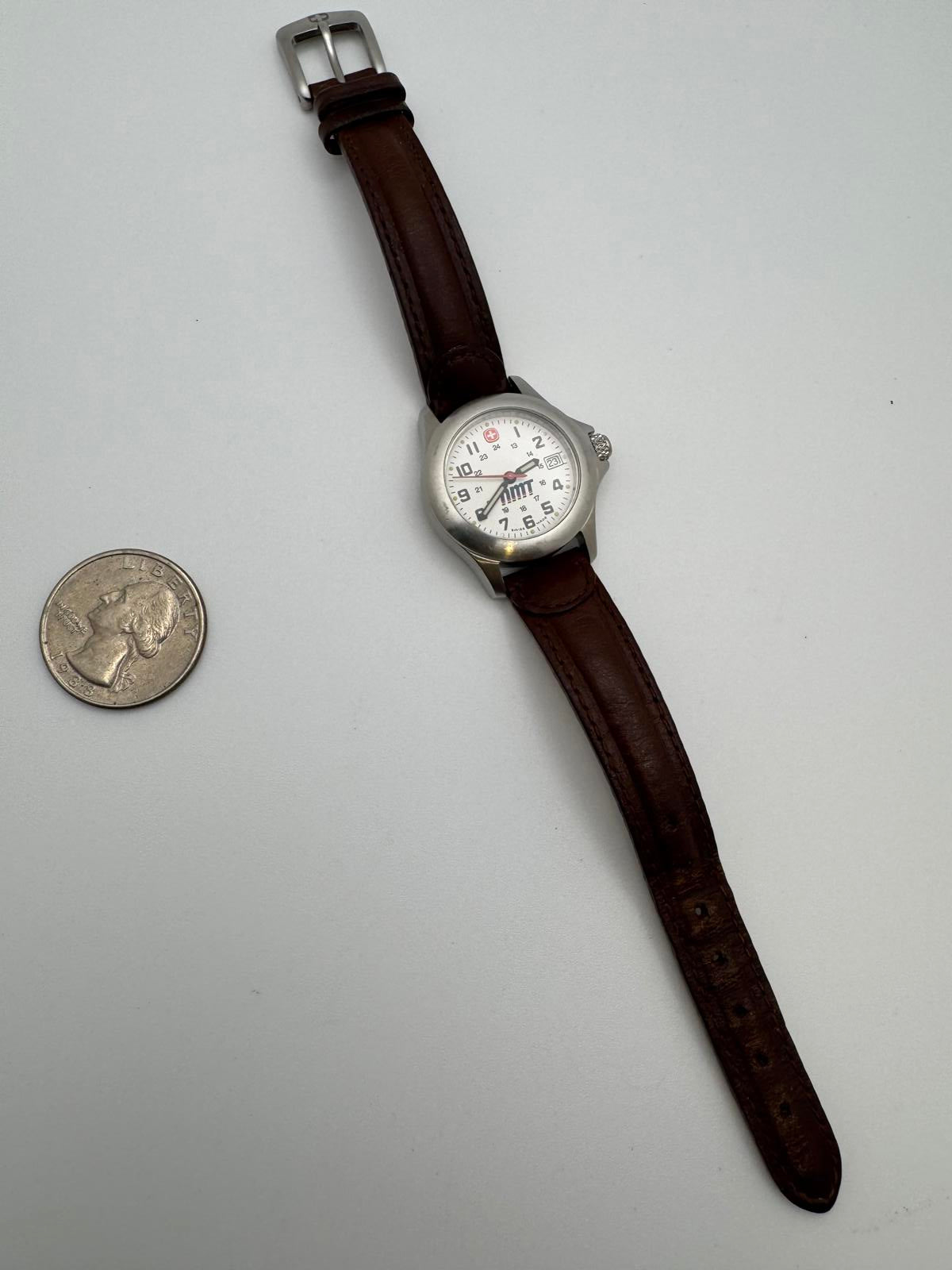Wenger Swiss Made Women’s Watch 27mm Date White Dial Brown Leather Strap