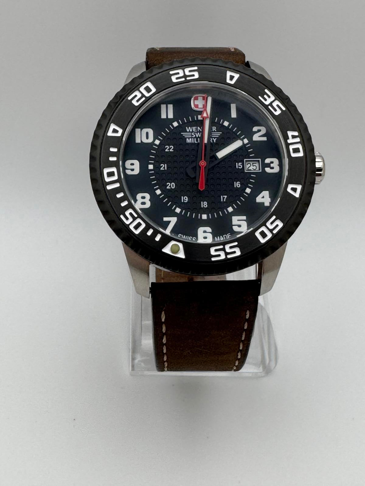 Wenger Swiss Military Watch – 44mm Black Dial, Rotating Bezel, Date, New Battery