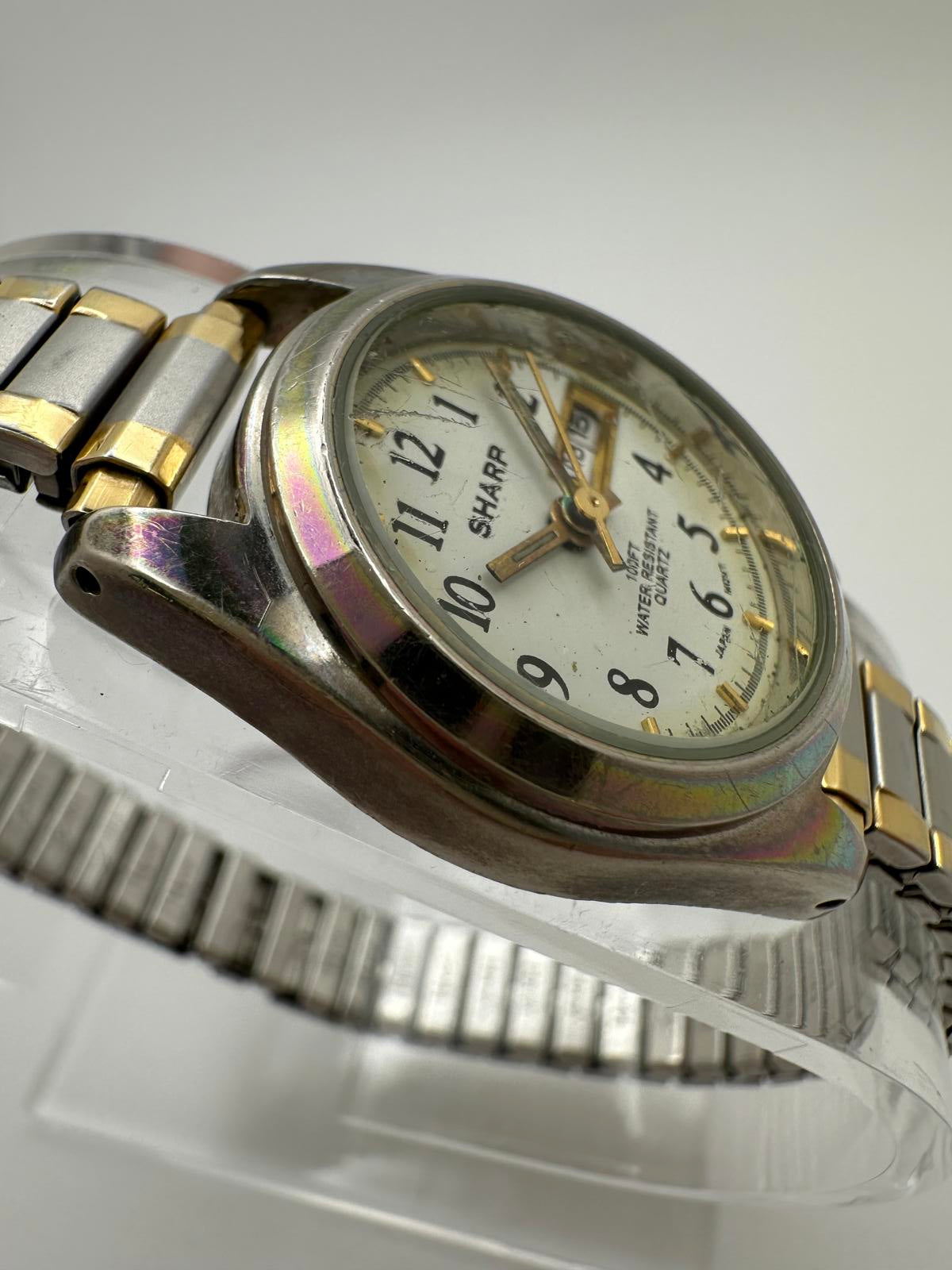 Vintage Sharp Women’s Quartz Watch 27mm Two-Tone Day Date Spanish/Eng