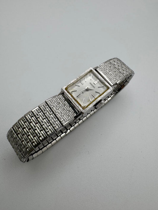 Vintage Seiko Women’s Mechanical Watch 1960s 15mm Silver Rectangular Japan