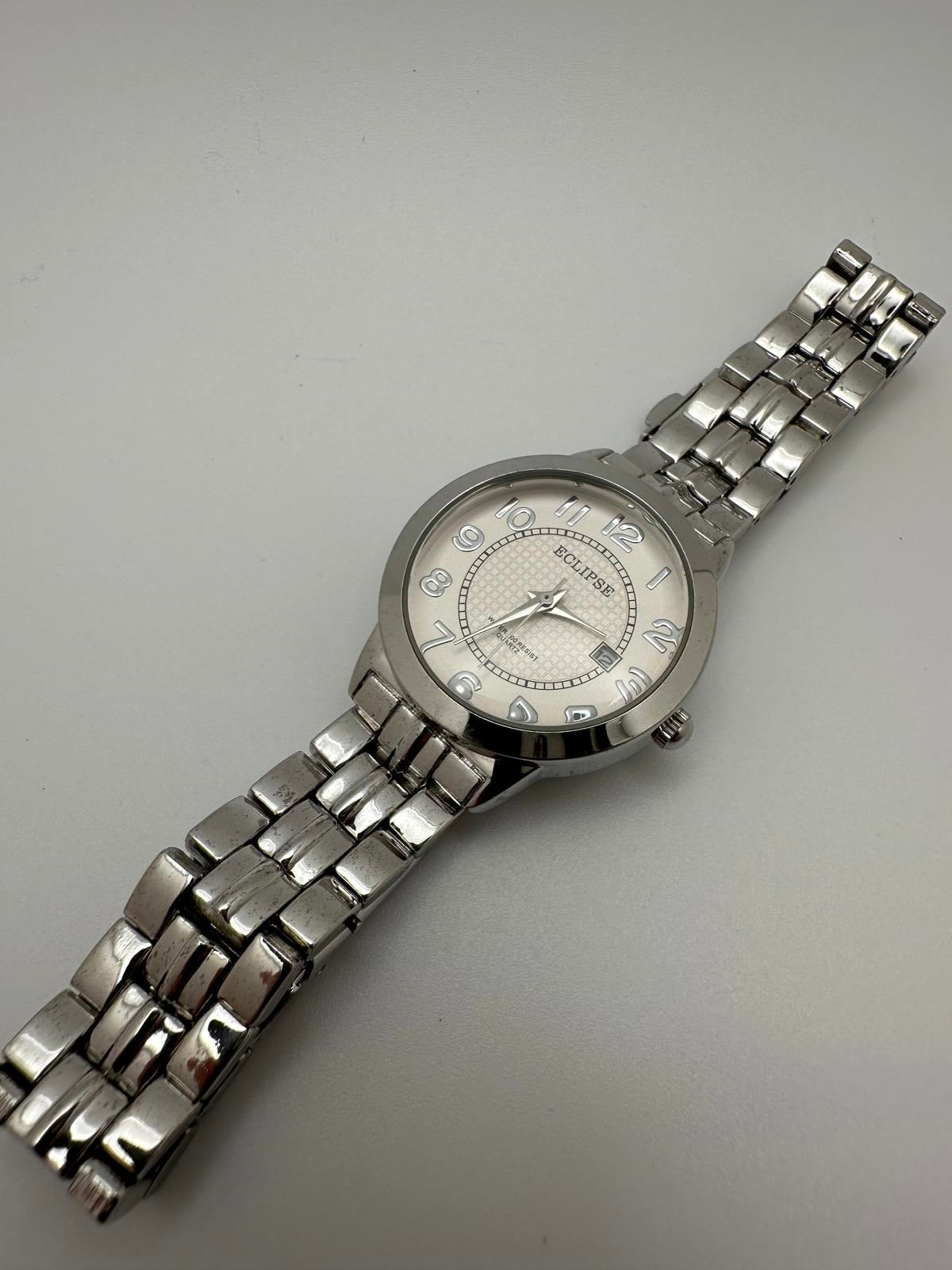 Eclipse Women’s Silver Watch 30mm – Fresh Battery, Date Window, Runs Great