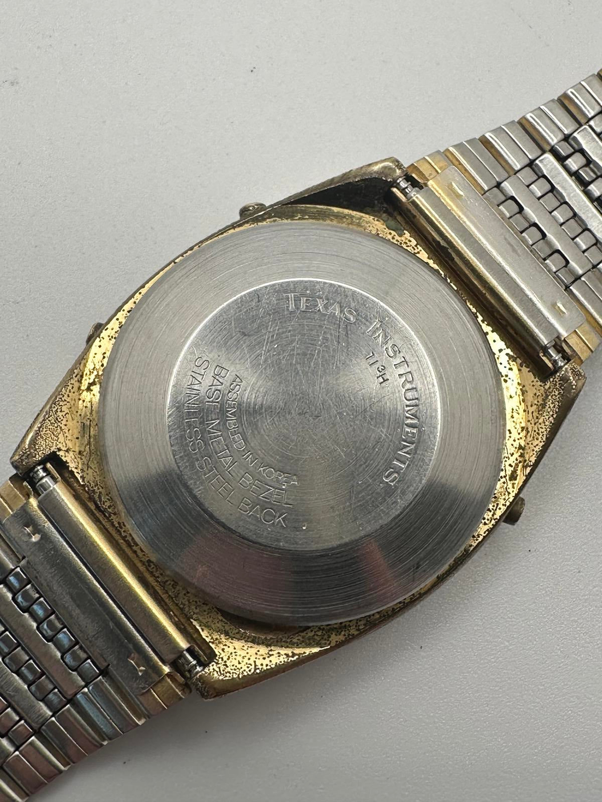 Vintage Texas Instruments Digital Alarm Chrono Watch Gold Tone 34mm 1970s-1980s