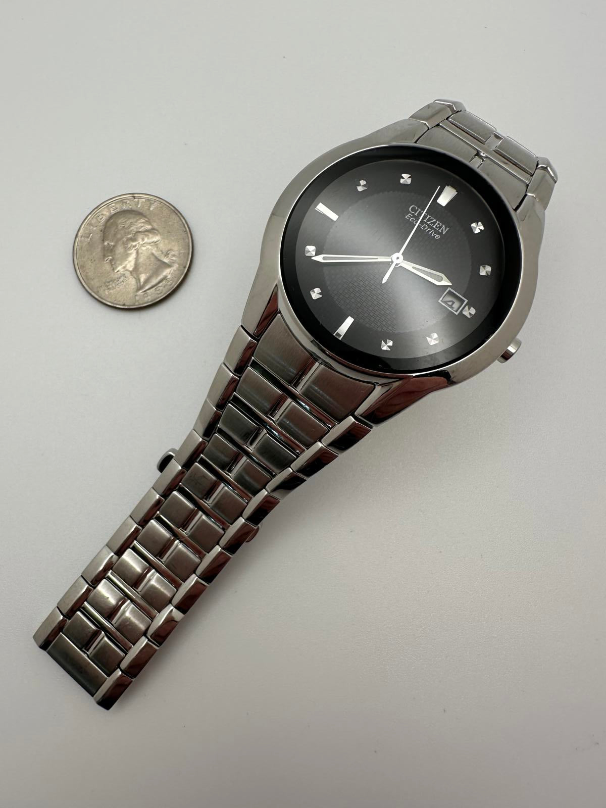 Citizen Eco-Drive Men’s Watch – 36mm Stainless Steel Black Dial Date 2000s–2010s